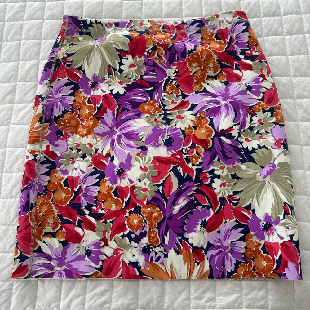 J McLaughlin Skirt Large Reversible Floral Geometric Scuba Stretch Preppy Chic